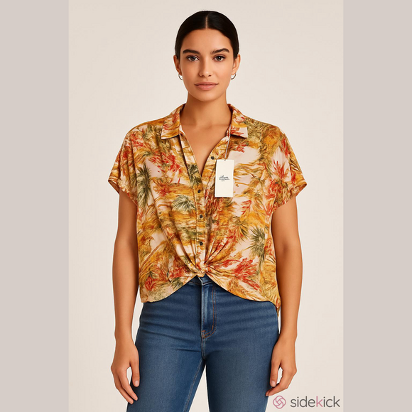 Rose & Olive Tops - Rose & Olive Women's Button Down Shirt Red Orange Green